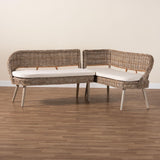 bali & pari Raisa Modern Bohemian Greywashed Seagrass and Acacia Wood 2-Piece Dining Nook Banquette Set