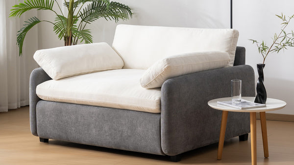 English Elm 50*43" Oversized Chenille Armchair Deep Lounge Seat Modern Minimalist Living Room Chair Gray+Cream N723S5042E