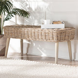 bali & pari Raisa Modern Bohemian Natural Kubu Rattan and Grey Acacia Wood Accent Bench