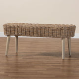 bali & pari Raisa Modern Bohemian Natural Kubu Rattan and Grey Acacia Wood Accent Bench