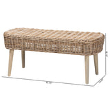 bali & pari Raisa Modern Bohemian Natural Kubu Rattan and Grey Acacia Wood Accent Bench