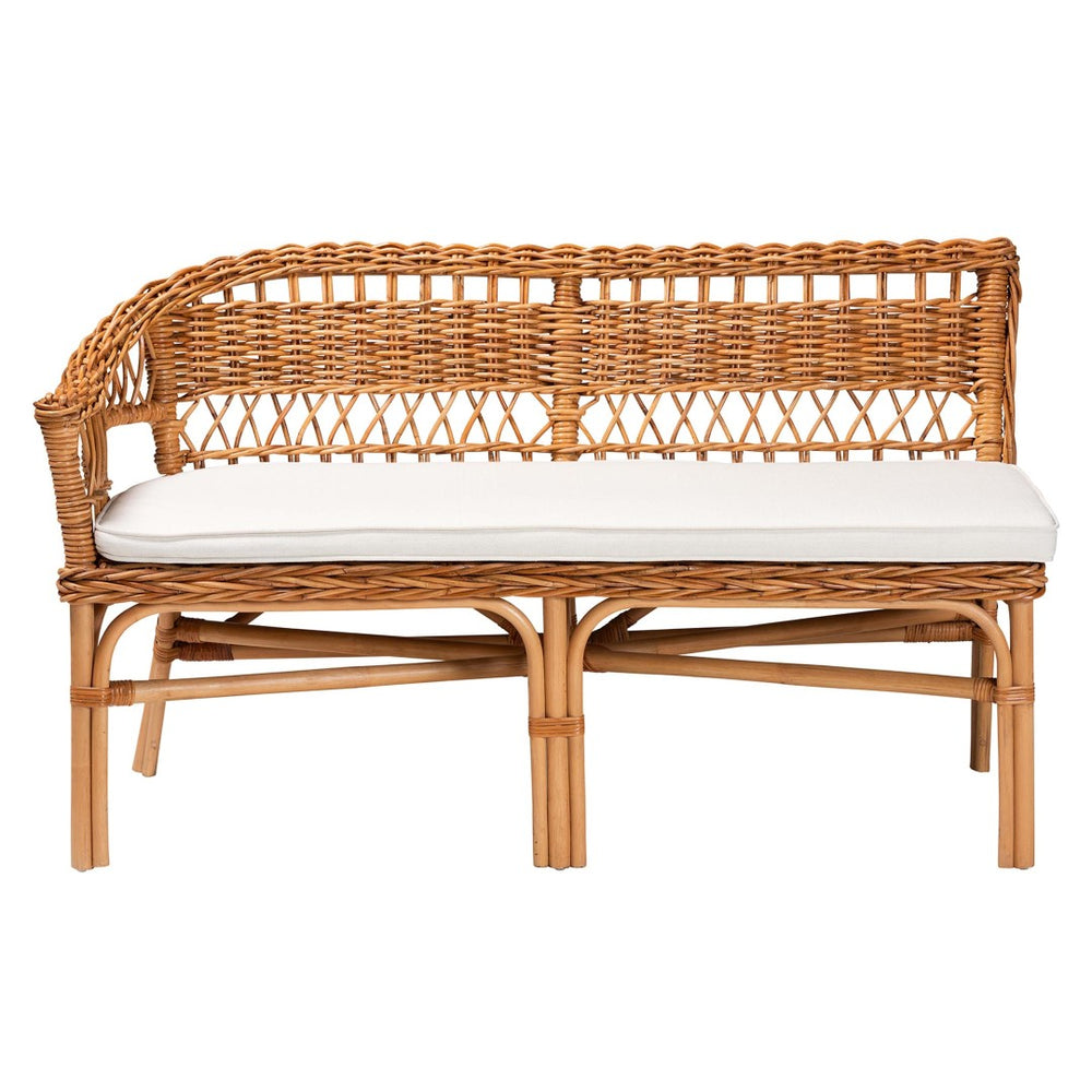 Baxton Studio bali Bali Nella Modern Bohemian Rattan 2-Piece Dining Nook Banquette Set with Cushions for Comfort Nella-Natural/Light Honey Rattan-2PC Bench Set