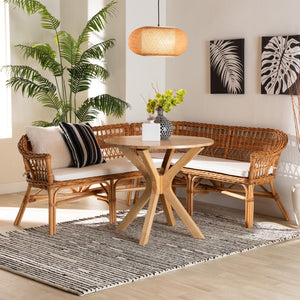 Baxton Studio bali Bali Nella Modern Bohemian Rattan 2-Piece Dining Nook Banquette Set with Cushions for Comfort Nella-Natural/Light Honey Rattan-2PC Bench Set