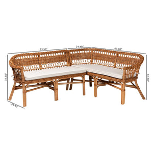 Baxton Studio bali Bali Nella Modern Bohemian Rattan 2-Piece Dining Nook Banquette Set with Cushions for Comfort Nella-Natural/Light Honey Rattan-2PC Bench Set
