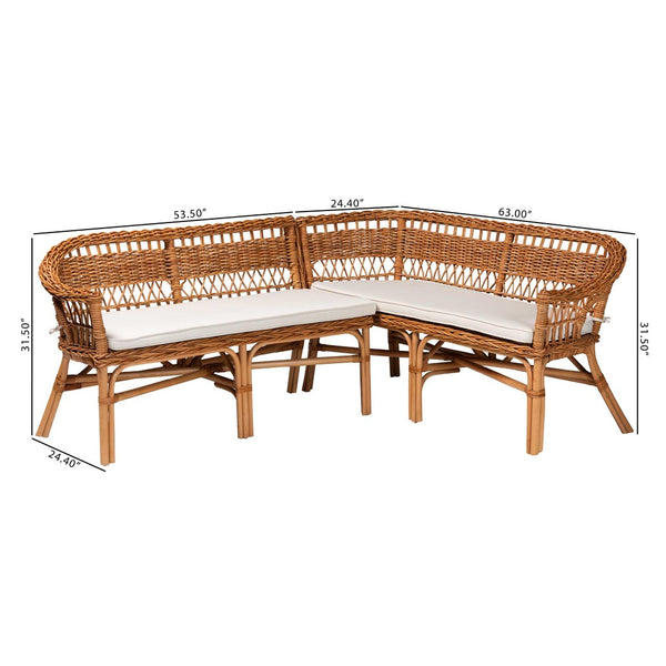 Baxton Studio bali Bali Nella Modern Bohemian Rattan 2-Piece Dining Nook Banquette Set with Cushions for Comfort Nella-Natural/Light Honey Rattan-2PC Bench Set