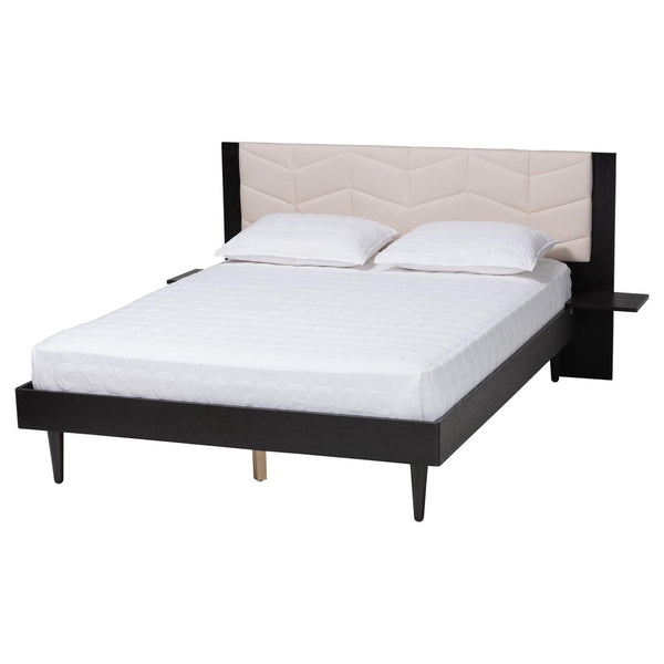 Baxton Studio Baxton Studio Adriano Queen Bed with Chevron Tufted Headboard & Built-In Floating Side Tables MG0222-2-Black/Beige-Queen
