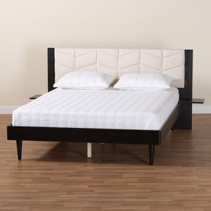 Baxton Studio Baxton Studio Adriano Queen Bed with Chevron Tufted Headboard & Built-In Floating Side Tables MG0222-2-Black/Beige-Queen