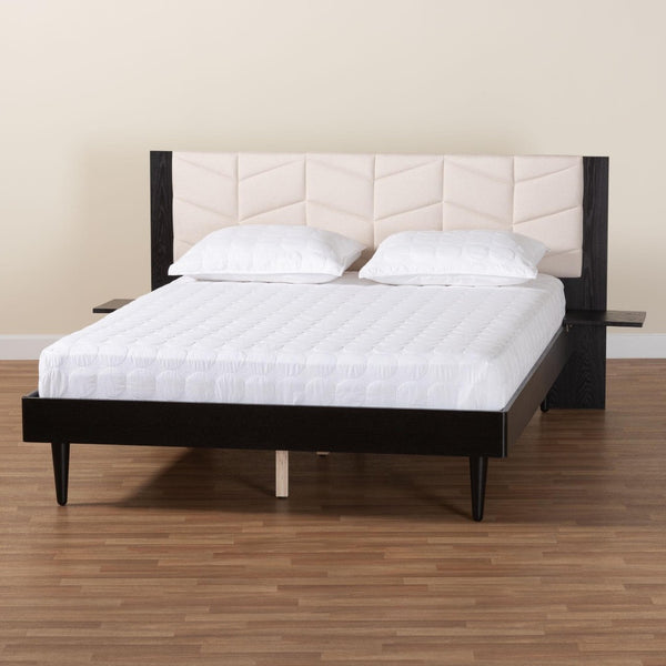 Baxton Studio Baxton Studio Adriano Queen Bed with Chevron Tufted Headboard & Built-In Floating Side Tables MG0222-2-Black/Beige-Queen