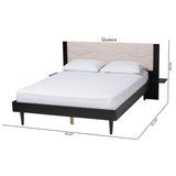 Baxton Studio Adriano Transitional Beige Fabric and Black Wood Queen Size Bed with Built-In Side Tables