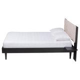 Baxton Studio Adriano Transitional Beige Fabric and Black Wood Queen Size Bed with Built-In Side Tables