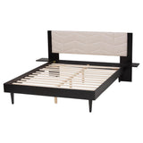 Baxton Studio Adriano Transitional Beige Fabric and Black Wood Queen Size Bed with Built-In Side Tables