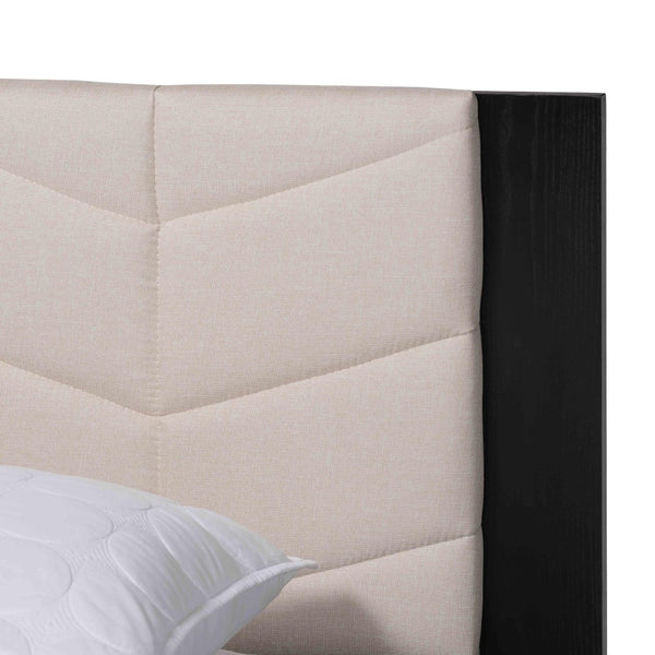 Baxton Studio Baxton Studio Adriano Queen Bed with Chevron Tufted Headboard & Built-In Floating Side Tables MG0222-2-Black/Beige-Queen