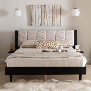 Baxton Studio Baxton Studio Adriano Queen Bed with Chevron Tufted Headboard & Built-In Floating Side Tables MG0222-2-Black/Beige-Queen