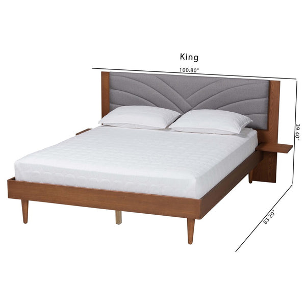 Baxton Studio Baxton Studio Hemera Mid-Century Modern Platform Bed with Floating Side Tables for Stylish Bedrooms Queen MG-0222-Walnut/Dark Grey-Queen