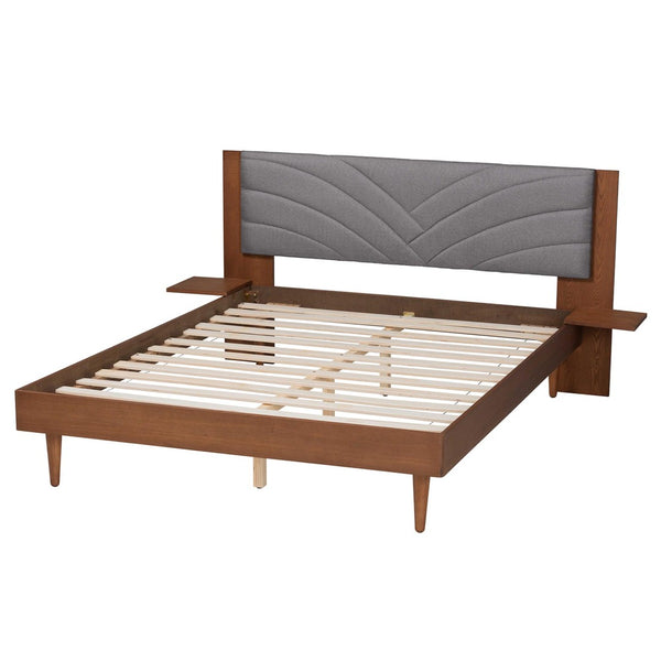 Baxton Studio Baxton Studio Hemera Mid-Century Modern Platform Bed with Floating Side Tables for Stylish Bedrooms Queen MG-0222-Walnut/Dark Grey-Queen