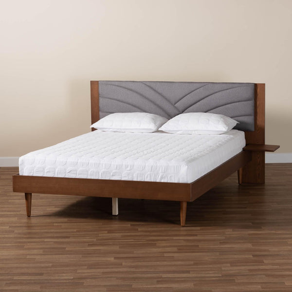 Baxton Studio Baxton Studio Hemera Mid-Century Modern Platform Bed with Floating Side Tables for Stylish Bedrooms Queen MG-0222-Walnut/Dark Grey-Queen