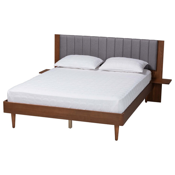 Baxton Studio Baxton Studio Kalista Queen Bed in Grey Fabric with Walnut Wood, Floating Tables & Modern Design MG-0222-1-Walnut/Dark Grey-Queen