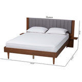 Baxton Studio Kalista Transitional Modern Grey Fabric and Walnut Brown Wood Queen Size Bed with Built-In Side Tables