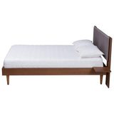 Baxton Studio Kalista Transitional Modern Grey Fabric and Walnut Brown Wood Queen Size Bed with Built-In Side Tables