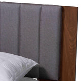 Baxton Studio Kalista Transitional Modern Grey Fabric and Walnut Brown Wood Queen Size Bed with Built-In Side Tables