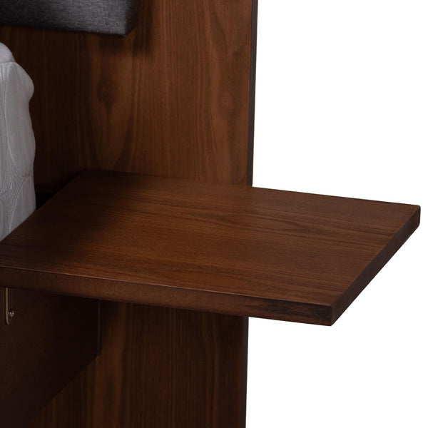 Baxton Studio Baxton Studio Kalista Queen Bed in Grey Fabric with Walnut Wood, Floating Tables & Modern Design MG-0222-1-Walnut/Dark Grey-Queen