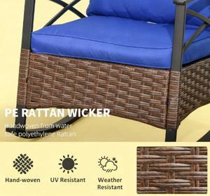 English Elm Patio Wicker Rocking Set with Tufted Cushions and Two Tier Table for Porch Garden T3971P419133