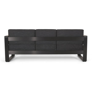 English Elm Christopher Knight Home® - GIOVANNA Aluminum 3-Seater Sofa in Black — Rust-Resistant Frame, Water-Resistant Cushions, Wood-Accent Slat Design 71820.00BLK