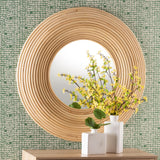 bali & pari Drucilla Modern Bohemian Natural Brown Rattan Round Accent Wall Mirror