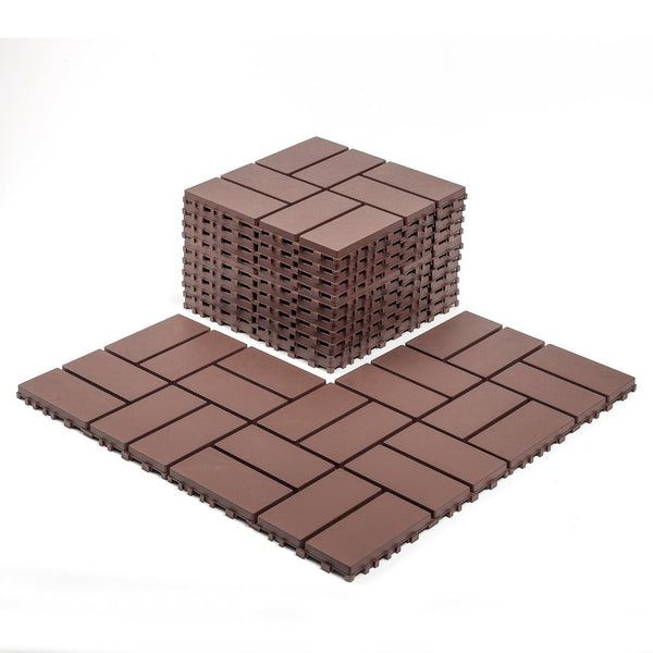 English Elm Plastic Snap Together Polypropylene Deck Tiles Waterproof Outdoor Patio Pool Flooring 44 Pack W3022P251845