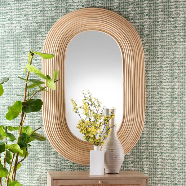 Baxton Studio bali Drucilla Modern Bohemian Rattan Oval Wall Mirror - Artisan Crafted Accent for Home Décor RMWH02-Rattan Mirror