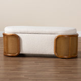 Baxton Studio Basira Japandi Cream Boucle Fabric Storage Bench with Woven Rattan