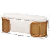 Baxton Studio Basira Japandi Cream Boucle Fabric Storage Bench with Woven Rattan