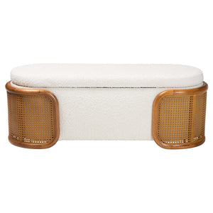 Baxton Studio Baxton Studio Japandi Cream Boucle Storage Bench with Lift-Top & Woven Rattan for Home Decor BBT5489-Maya Cream-Bench