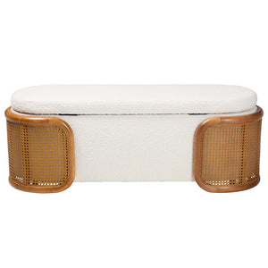 Baxton Studio Baxton Studio Japandi Cream Boucle Storage Bench with Lift-Top & Woven Rattan for Home Decor BBT5489-Maya Cream-Bench