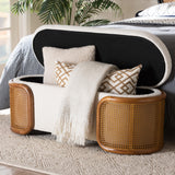 Baxton Studio Basira Japandi Cream Boucle Fabric Storage Bench with Woven Rattan