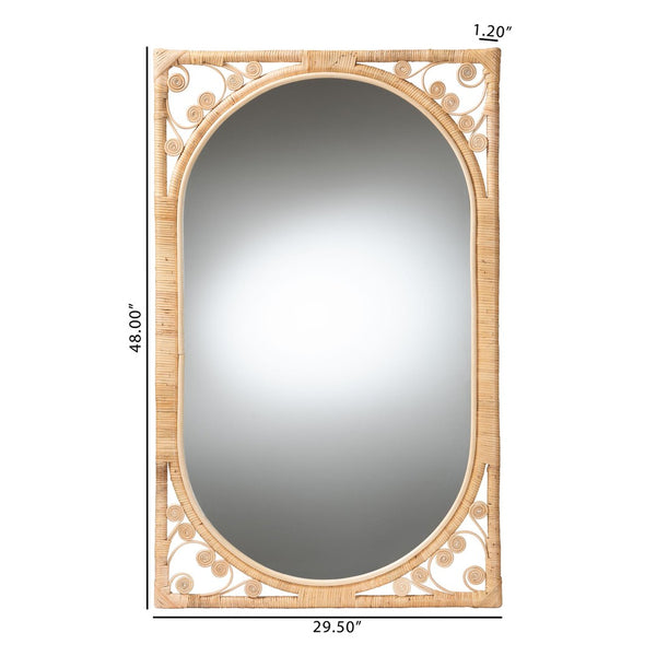 Baxton Studio bali Isley Modern Bohemian Rattan Accent Mirror - Elegant Oval Design for Entryway & Living Rooms RMWH03-Rattan Mirror