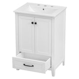 English Elm 24" Bathroom Vanity With Sink, Bathroom Vanity Cabinet With One Drawer and Doors, Solid Wood and Mdf, White