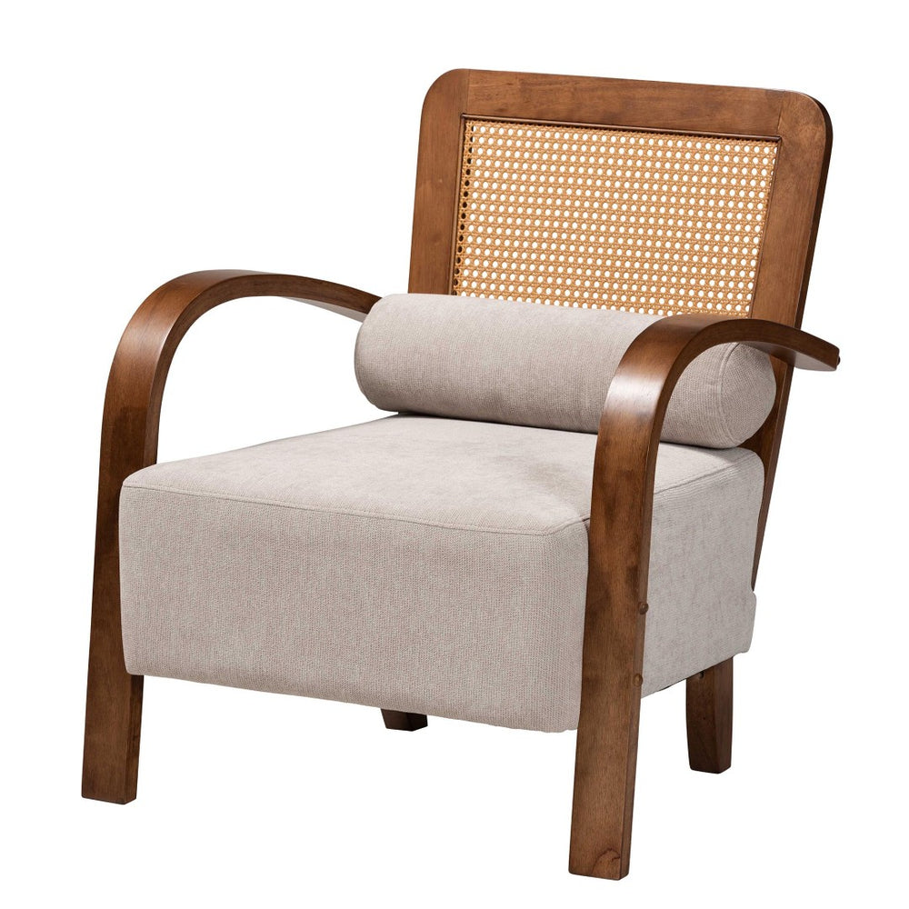 Baxton Studio Baxton Studio Sage Modern Japandi Arm Chair - Light Grey Upholstery with Walnut & Rattan Accents RDS-S990-1S-Grey/Walnut PE Rattan-Chair