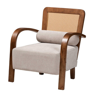 Baxton Studio Baxton Studio Sage Modern Japandi Arm Chair - Light Grey Upholstery with Walnut & Rattan Accents RDS-S990-1S-Grey/Walnut PE Rattan-Chair