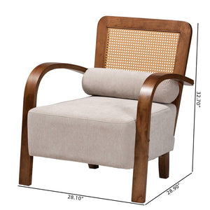 Baxton Studio Baxton Studio Sage Modern Japandi Arm Chair - Light Grey Upholstery with Walnut & Rattan Accents RDS-S990-1S-Grey/Walnut PE Rattan-Chair