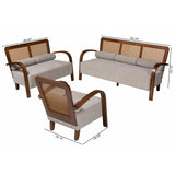 Baxton Studio Sage Modern Japandi Light Grey Fabric and Walnut Brown Finished Wood Sofa with Woven Rattan