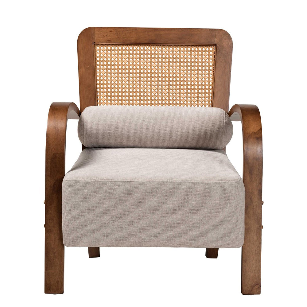 Baxton Studio Baxton Studio Sage Modern Japandi Arm Chair - Light Grey Upholstery with Walnut & Rattan Accents RDS-S990-1S-Grey/Walnut PE Rattan-Chair