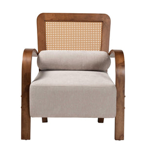 Baxton Studio Baxton Studio Sage Modern Japandi Arm Chair - Light Grey Upholstery with Walnut & Rattan Accents RDS-S990-1S-Grey/Walnut PE Rattan-Chair