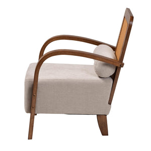 Baxton Studio Baxton Studio Sage Modern Japandi Arm Chair - Light Grey Upholstery with Walnut & Rattan Accents RDS-S990-1S-Grey/Walnut PE Rattan-Chair