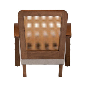 Baxton Studio Baxton Studio Sage Modern Japandi Arm Chair - Light Grey Upholstery with Walnut & Rattan Accents RDS-S990-1S-Grey/Walnut PE Rattan-Chair