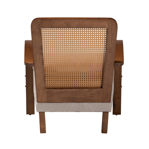 Baxton Studio Baxton Studio Sage Modern Japandi Arm Chair - Light Grey Upholstery with Walnut & Rattan Accents RDS-S990-1S-Grey/Walnut PE Rattan-Chair