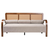 Baxton Studio Sage Modern Japandi Light Grey Fabric and Walnut Brown Finished Wood Sofa with Woven Rattan