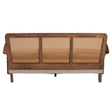 Baxton Studio Sage Modern Japandi Light Grey Fabric and Walnut Brown Finished Wood Sofa with Woven Rattan