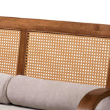 Baxton Studio Sage Modern Japandi Light Grey Fabric and Walnut Brown Finished Wood Sofa with Woven Rattan