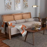 Baxton Studio Sage Modern Japandi Light Grey Fabric and Walnut Brown Finished Wood Sofa with Woven Rattan